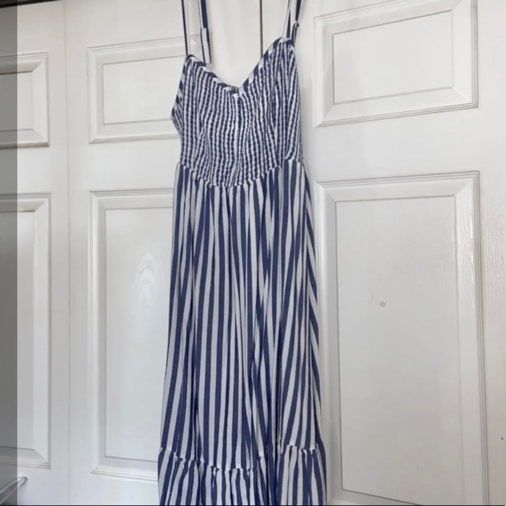 Torrid blue striped challis smocked dress